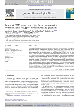 Leukopak PBMC Sample Processing for Preparing Quality Control Material to Support Proﬁciency Testing Programs