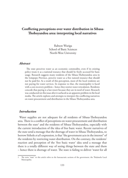 Conflicting Perceptions Over Water Distribution in Sibasa- Thohoyandou Area: Interpreting Local Narratives