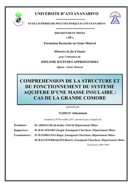Comprehension De La Structure Et Du Fonctionnement Du Systeme Aquifere D'une Masse Insulaire : Cas De La Grande Comore