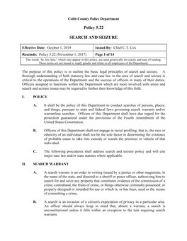 Policy 5.22 SEARCH and SEIZURE