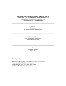 Identification of Protein Partners for Nibp, a Novel Nik-And Ikkb-Binding Protein Through Experimental, Computational and Bioinformatics Techniques