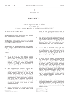 Council Regulation (EU) No 961/2010 on Restrictive Measures