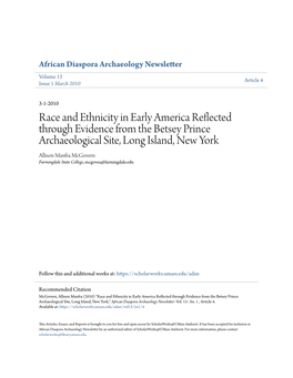 Race and Ethnicity in Early America Reflected Through Evidence From