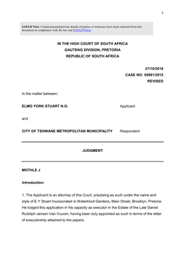 1 in the High Court of South Africa Gauteng Division
