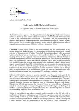 The Security Dimension 27 September 2004, EU Institute For