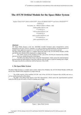 The AVUM Orbital Module for the Space Rider System