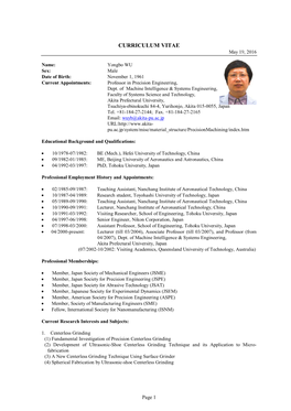 CURRICULUM VITAE May 19, 2016