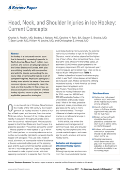 Head, Neck, and Shoulder Injuries in Ice Hockey: Current Concepts