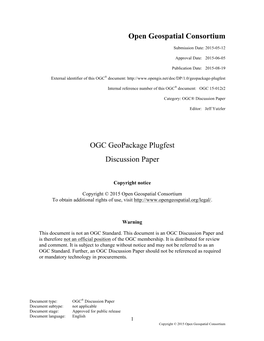 OGC Geopackage Plugfest Discussion Paper