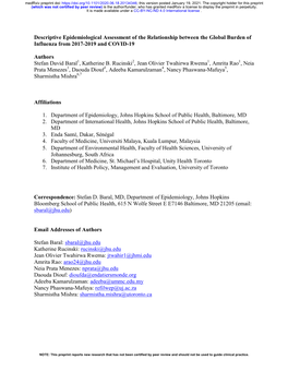 Descriptive Epidemiological Assessment of the Relationship Between the Global Burden of Influenza from 2017-2019 and COVID-19