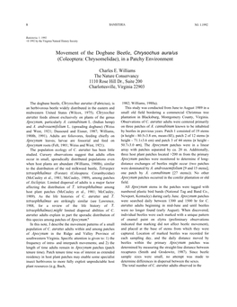 Movement of the Dogbane Beetle, Chrysochus Aura/Us (Coleoptera: Chrysomelidae), in a Patchy Environment