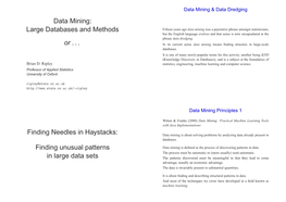 Data Mining: Large Databases and Methods Or