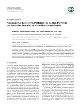 Review Article Antimicrobial Lactoferrin Peptides: the Hidden Players in the Protective Function of a Multifunctional Protein