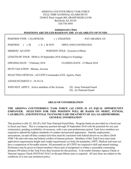 ARIZONA COUNTER DRUG TASK FORCE FULL TIME NATIONAL GUARD DUTY 22440 E Pinal Airpark RD, SBAHP BLDG L4100 Red Rock AZ, 85145 520-750-5895