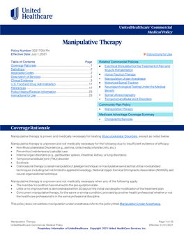 Manipulative Therapy – Commercial Medical Policy