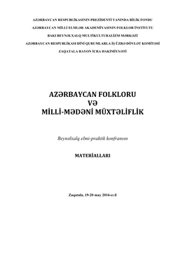 Azərbaycan Folkloru Və Milli-Mədəni Müxtəliflik AZƏRBAYCAN RESPUBLİKASININ PREZİDENTİ YANINDA BİLİK FONDU