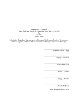 Thinking Like a Floodplain: Water, Work, and Time in the Connecticut River Valley, 1790-1870 by (C) 2016 Jared S