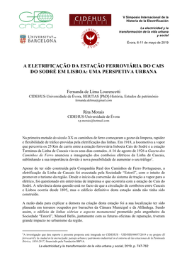 A Eletrificação Da Estação Ferroviária Do Cais Do Sodré Em Lisboa: Uma Perspetiva Urbana