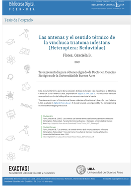 Las Antenas Y El Sentido Térmico De La Vinchuca Triatoma Infestans (Heteroptera: Reduviidae) Flores, Graciela B