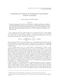 Computing Zeta Functions of Nondegenerate Hypersurfaces with Few Monomials