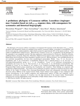 A Preliminary Phylogeny of Loasaceae Subfam. Loasoideae