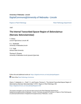 The Internal Transcribed Spacer Region of <I>Belonolaimus</I