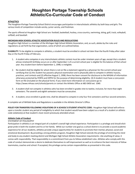 Houghton Portage Township Schools Athletic/Co-Curricular Code of Conduct