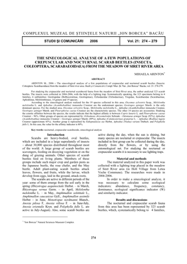 The Sinecological Analyse of Crepuscular and Nocturnal Scarab Beetles from Siret River Area