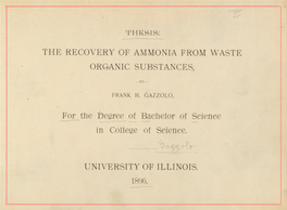The Recovery of Ammonia from Waste Organic Substances