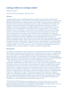 Linkage Failures in Ecologic Studiesa