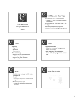 Data Structures Arrays and Structs 9.1 the Array Data Type Arrays Arrays