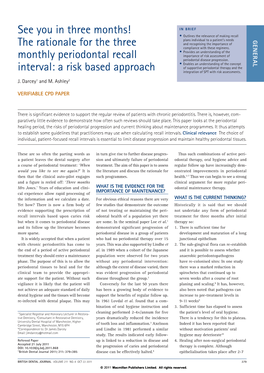 The Rationale for the Three Monthly Peridontal Recall Interval