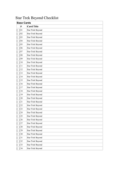 Star Trek Beyond Checklist