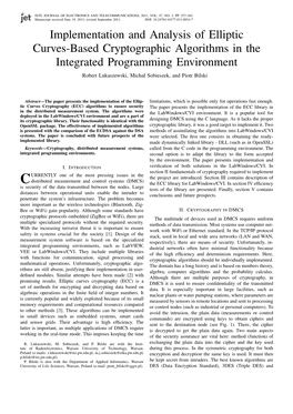 Implementation and Analysis of Elliptic Curves-Based Cryptographic