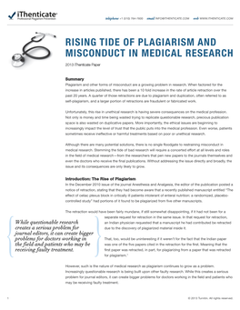 Rising Tide of Plagiarism and Misconduct in Medical Research