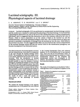 Lacrimal Scintigraphy. III. Physiological Aspects of Lacrimal Drainage