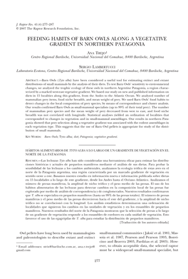 Feeding Habits of Barn Owls Along a Vegetative Gradient in Northern Patagonia