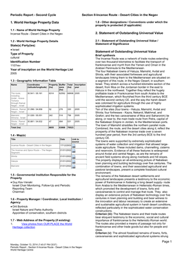 1. World Heritage Property Data 2. Statement of Outstanding Universal