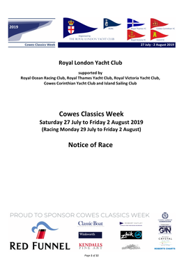 Cowes Classics Week Notice of Race