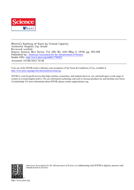 Morton's Ranking of Races by Cranial Capacity Author(S): Stephen Jay Gould Reviewed Work(S): Source: Science, New Series, Vol