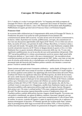 Convegno: Di Vittorio Gli Anni Del Confino