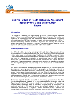 2Nd PID FORUM on Health Technology Assessment Hosted by Mrs