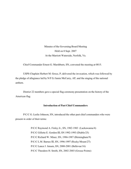 Minutes of the Governing Board Meeting Held on 8 Sept. 2007 at the Marriott Waterside, Norfolk, Va