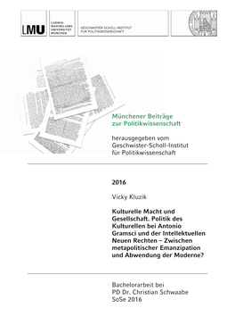 Münchener Beiträge Zur Politikwissenschaft Herausgegeben