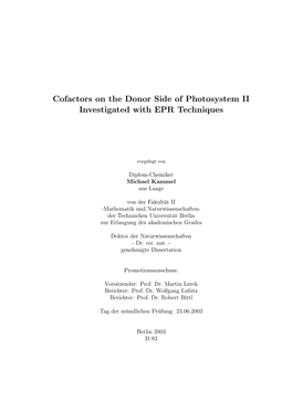 Cofactors on the Donor Side of Photosystem II Investigated with EPR Techniques