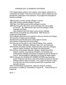 CHRONOLOGY of WOMEN's SUFFRAGE 1776 Abigail Adams