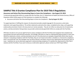 SAMPLE Title X Grantee Compliance Plan for 2019 Title X Regulations