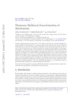 Maximum Likelihood Characterization of Distributions