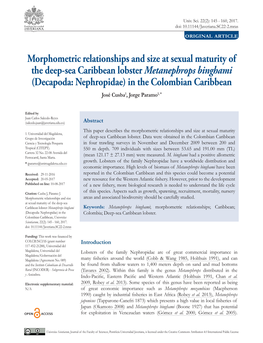 Morphometric Relationships and Size at Sexual