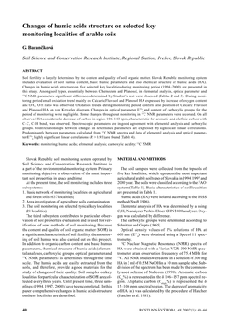 Changes of Humic Acids Structure on Selected Key Monitoring Localities of Arable Soils